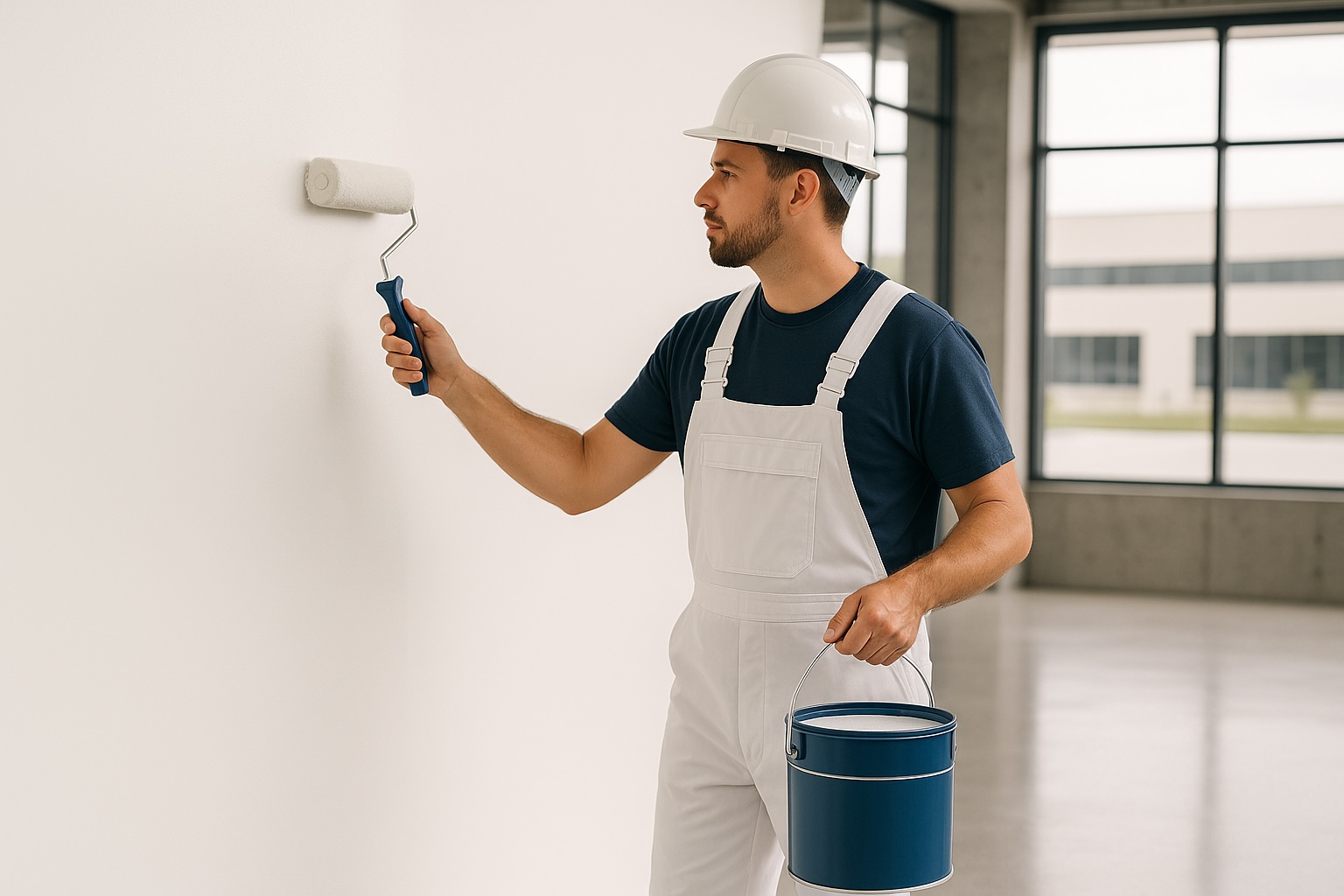 Painter brushing a wall